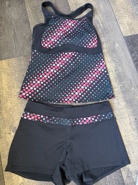 Aspire Black & Pink Polka Dot Tankini with Swim Shorts